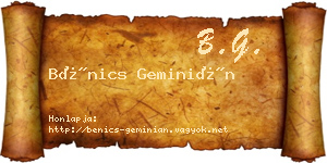 Bénics Geminián névjegykártya
